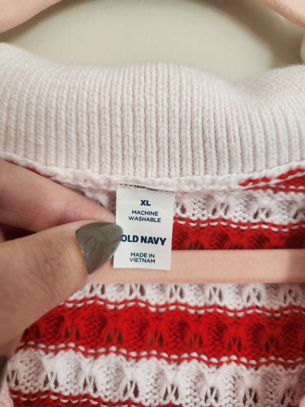 Old Navy Womens Red and White Striped Knit Polo Sweater Size XL Crochet - Picture 3 of 3